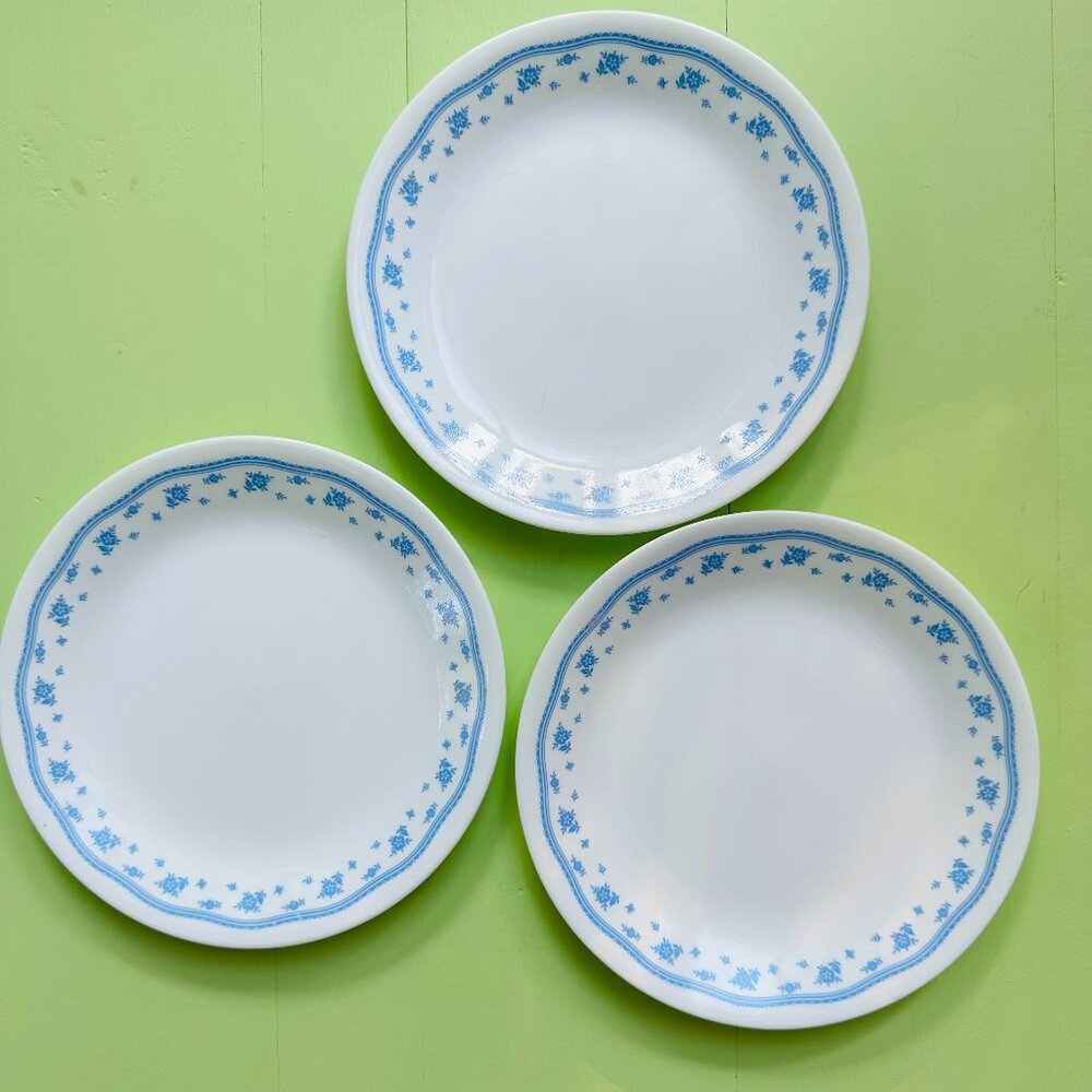 Vintage Corelle Salad Plates Set, Morning Blue Corelle, Vintage Dishes Plates